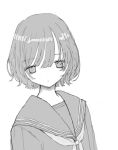  1girl bags_under_eyes closed_mouth dot_mouth dot_nose empty_eyes expressionless greyscale hair_between_eyes looking_at_viewer monochrome neckerchief noroi_(rnatataki) original sailor_collar school_uniform serafuku shirt short_hair simple_background solo upper_body white_background 