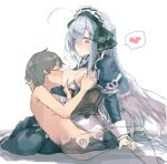  1boy 1girl animal_ears bee_(deadflow) breastfeeding emil_chronicle_online fox_ears grey_hair heart heart-shaped_pupils long_hair red_eyes symbol-shaped_pupils 