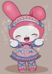 accesory anthro blush clothed clothing digital_media_(artwork) eyes_closed female heart_symbol hi_res japanese_text lagomorph leporid long_ears looking_at_viewer mammal my_melody onegai_my_melody open_mouth rabbit reimentyuru sanrio simple_background smile solo spread_arms text tongue white_body