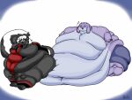 2018 3_toes 4:3 5_fingers anthro barefoot bats_(batspid2) batspid2 belly big_belly biped black_body black_clothing black_eyebrows black_fur bottomwear buckteeth cel_shading chest_tuft clothed clothing digital_drawing_(artwork) digital_media_(artwork) double_chin duo eyebrows eyelashes eyes_closed featureless_moobs feet female fingers flabby_arms floppy_ears freckles freckles_on_face front_view frown full-length_portrait fupa fur glistening glistening_eyes grey_body grey_clothing grey_fur hair huge_belly huge_moobs huge_thighs hyper hyper_belly hyper_hips hyper_thighs lagomorph legwear leporid looking_at_another lop_ears love_handles male mammal markings mephitid morbidly_obese morbidly_obese_anthro morbidly_obese_male multicolored_body multicolored_clothing multicolored_fur navel obese obese_anthro obese_male overweight overweight_anthro overweight_male pawpads pink_pawpads portrait purple_body purple_bottomwear purple_clothing purple_eyes purple_fur rabbit red_clothing shaded shorts signature simple_background sitting size_difference skunk smile solo standing sweatdrop_(iconography) tail tail_tuft teeth thick_thighs three-quarter_view toes topless topless_anthro topless_male tuft two_tone_body two_tone_fur two_tone_tail weight_gain whisker_markings white_background white_body white_fur white_hair wrestling_outfit zoey_(batspid2)