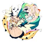  animal_ears antennae bird_ears bird_wings black_cape brown_dress brown_kimono cape dress fireflies food_stand green_eyes green_hair heart holding holding_microphone japanese_clothes kimono microphone mokumoku22 mystia_lorelei okamisty open_mouth pink_eyes pink_hair short_hair star_(symbol) touhou two-sided_cape two-sided_fabric winged_hat wings wriggle_nightbug yatai 