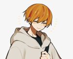  1boy blush_stickers closed_eyes freckles holding_strap hood hoodie maco22 male_focus orange_hair original short_hair smile solo upper_body 