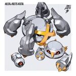  af_(afloatisland) alternate_color beldum border claws commentary evolutionary_line grey_background highres metagross metang no_humans non-humanoid_robot one-eyed outside_border pokemon pokemon_(creature) red_eyes robot shiny_pokemon simple_background symbol-only_commentary white_border 