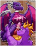 absurd_res activision anthro big_breasts bodily_fluids breasts cowgirl_position cum cumshot_on_chest cynder darkadibuja dragon duo female from_front_position genital_fluids genitals hi_res horn male male/female mythological_creature mythological_scalie mythology on_bottom on_top penis scales scalie sex spyro_the_dragon wings