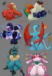 alternative_fashion anthro arthropod avian bangs big_breasts big_butt black_hair blaziken blue_body blue_fur breast_size_difference breasts breath_powers bust_portrait butt canid clothing crossed_legs dragon egyptian elemental_manipulation espathra female fire fire_breathing fire_manipulation fur generation_3_pokemon generation_4_pokemon generation_5_pokemon generation_7_pokemon generation_9_pokemon goth grey_background group hair hi_res holowear_(pokemon) huge_breasts josephsuchus legwear lucario lurantis mammal mythological_creature mythological_scalie mythology nintendo nude pattern_clothing pattern_legwear pattern_stockings pink_body pokemon pokemon_(species) pokemon_unite portrait red_feather ruins_style_lucario salamence scalie simple_background sketch_page stockings striped_clothing striped_legwear striped_stockings stripes volcarona wings