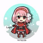  armor braid breastplate cape fire_emblem fire_emblem_engage grey_hairband hairband kiritaki lapis_(fire_emblem) pink_eyes pink_hair red_armor red_cape red_hairband ribbon side_braid two-tone_hairband white_ribbon 