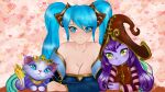  2girls artist_request blue_eyes blue_hair cat colored_skin highres league_of_legends lulu_(league_of_legends) multiple_girls non-web_source purple_hair purple_skin sona_(league_of_legends) source_request tagme yordle yuumi_(league_of_legends) 