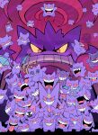  @_@ boo_(mario) bow bowtie bulging_eyes clothed_pokemon colored_sclera colored_skin confusion_(pokemon) crobat ditto evil_smile evolutionary_line fangs floating gastly gengar ghost gigantamax gigantamax_gengar hat haunter highres hilary_(pokemon) mario_(series) mega_gengar mega_pokemon pauldrawsart pokemon pokemon_(anime) pokemon_(creature) pokemon_tower_ghost poketoon purple_skin red_eyes sharp_teeth smile teeth tongue tongue_out too_many top_hat transformed_ditto wide_mouth yellow_sclera 