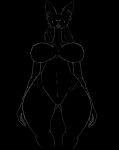 a.u.tumn anthro belly big_belly big_breasts black_body black_fur breasts canid canine female fox fur mammal navel nipples nude solo thick_thighs wide_hips 
