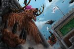  1boy alternate_form animal_ears animal_nose antlers cloud cloudy_sky commentary corarima empty_eyes english_commentary hat highres horns male_focus monsterification one_piece open_mouth outdoors pink_hat realistic reindeer_antlers sharp_teeth sky solo teeth tony_tony_chopper 
