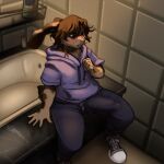  anthro bathroom bathtub big_penis blush bulge clothed clothing fur genitals lagomorph leporid male mammal markings penis rabbit solo spots spotted_body spotted_fur thick_thighs tyke_(tykeus) 
