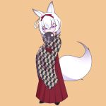 1girl animal_ears cross_(vgne4542) fox_ears fox_tail highres japanese_clothes kimono phase_connect ribbon short_hair simple_background tail tenma_maemi virtual_youtuber white_hair 