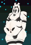 andromorph anthro asriel_dreemurr_(god_form) bikini blush boss_monster_(undertale) bovid bulge caprine clothed clothing digital_media_(artwork) eyes_closed fur goat hi_res horn intersex long_ears male mammal markings muscular pregnant pregnant_male solo stardustspears swimwear tongue tongue_out undertale undertale_(series) underwear white_body white_fur