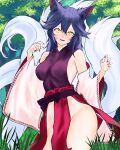  1girl absurdres ahri_(league_of_legends) animal_ears black_hair breasts drintrava fox_ears fox_girl fox_tail highres large_breasts league_of_legends long_hair looking_at_viewer open_mouth pixiv_username solo tagme tail yellow_eyes 