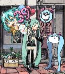  39 ^_^ ^o^ balloon box closed_eyes green_hair hachune_miku hatsune_miku highres holding holding_balloon mikudayoo nata_shelf outdoors shiteyan&#039;yo spring_onion twintails vocaloid 