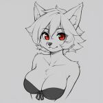  anthro big_breasts bikini bikini_top breasts bust_portrait canid canine canis cleavage clothed clothing drawswhenhungry female hair hi_res inner_ear_fluff line_art mammal monochrome portrait red_eyes short_hair simple_background sketch solo strapless_bikini strapless_clothing strapless_swimwear swimwear tuft wolf 