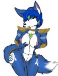  absurd_res anthro blue_body blue_fur canid canine fanarts female female/female fox fur gesture hi_res krystal mammal mccloud nintendo nude solo star_fox starfox_adventures suggestive suggestive_gesture suggestive_look suggestive_posing video_games wolfeddown 