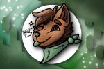  anthro blep brown_body brown_eyes brown_fur canid canine canis digital_media_(artwork) domestic_dog fur green_nose green_scarf green_tongue hair hi_res inner_ear_fluff looking_at_viewer male mammal niveddoesart scarf simple_background solo tongue tongue_out tuft 