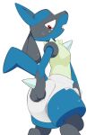  anthro bodily_fluids butt canid canine crying diaper embarrassed hi_res lucario male mammal nintendo nyanyakotarou pok&eacute;mon pok&eacute;mon_(species) solo sweat sweatdrop tears video_games 