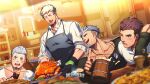  +_+ aircraft airship alcohol apron bara beard beer blue_eyes blush brown_hair building eddie_(gyee) facial_hair food gloves grey_hair gyee halo hug izumi_(gyee) jewelry logo lvlv miles_(gyee) multiple_boys muscular muscular_male necklace official_art one_eye_closed pectoral_cleavage pectorals radian_(paradiso_guardian) shirt smile sparkle sweat t-shirt thanksgiving tight turkey_(food) veins white_hair 