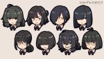  6+girls amamiya_yumi beige_background black_hair brown_hair covered_eyes dress_shirt expressions face freckles glasses green_hair hair_ornament hair_over_eyes hairclip hayami_shiori head_only honda_neneko igarashi_kasumi_(nerdy_girl&#039;s_story) jimiko kawashima_hatoko kazura_yukie medium_hair miura_chinami mojo multiple_girls nerdy_girl&#039;s_story red_ribbon ribbon shirt short_hair tsuchiya_shizuku urin 