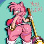  absurd_res amy_rose anthro big_breasts big_butt breasts butt clothing dress eulipotyphlan female generalgodzilla hammer hedgehog hi_res huge_butt looking_at_viewer mammal sega side_boob solo sonic_the_hedgehog_(series) tools wide_hips 