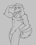  accessory anthro bulge canid canine clothing flexing gym_clothing headband hi_res leotard male mammal monochrome muscular muscular_male outtabellets smile solo tongue tongue_out 
