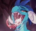  2022 absurd_res anthro bodily_fluids cum cum_on_tongue digital_media_(artwork) dragon eyebrows eyelashes fangs friendship_is_magic genital_fluids hasbro hi_res horn kuroran long_tongue looking_at_viewer mouth_shot my_little_pony open_mouth princess_ember_(mlp) solo teeth tongue tongue_out 
