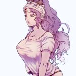  1girl alternate_costume breasts covered_nipples jojo_no_kimyou_na_bouken lipstick long_hair makeup midler muted_color no_veil panties ponytail shirt skindentation solo stardust_crusaders t-shirt tanakaoften tight tight_shirt underwear 