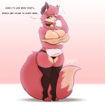  anthro big_breasts big_tail breasts canid canine cleavage clothed clothing doxxyl female fox grace_(floa) hi_res legwear mammal panties pillow solo thick_thighs thigh_highs tired tired_eyes underwear 