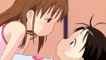  2girls animated animated_gif black_hair brown_hair child ichigo_mashimaro itou_chika kiss long_hair matsuoka_miu multiple_girls short_hair sleeveless yuri 