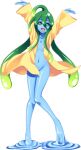  1girl ahoge artist_request blue_skin blue_slime breasts colored_skin full_body green_eyes green_hair long_hair monster_girl monster_musume_no_iru_nichijou monster_musume_no_iru_nichijou_online naked_raincoat official_art open_mouth raincoat slime_girl small_breasts solo suu_(monster_musume) tentacle_hair transparent_background very_long_hair yellow_raincoat 