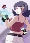  1girl belt black_hair breasts highres jewelry long_hair looking_at_viewer nozumu poke_ball poke_ball_(basic) pokemon pokemon_(game) pokemon_frlg purple_hair red_eyes sabrina_(pokemon) smile solo 