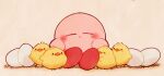  beige_background bird blush chick closed_eyes cuddling dot_mouth egg gurumi_mami kirby kirby_(series) no_humans simple_background 