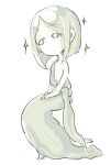  1other bare_arms bare_shoulders bob_cut chibi expressionless full_body hands_on_own_thighs houseki_no_kuni inverted_bob invisible_chair looking_afar robe simple_background sitting solo sparkle white_background yawo yellow_diamond_(houseki_no_kuni) 