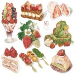  artist_logo cake check_commentary commentary_request food food_focus food_request fruit highres kailene no_humans original painting_(medium) signature simple_background strawberry strawberry_shortcake sweets traditional_media watercolor_(medium) white_background 