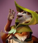  3d_(artwork) 4_fingers ano_delta anthro cape clothing cowl digital_media_(artwork) eyelashes female fingers fur hi_res hood hoodwink_(dota) mammal open_mouth red_body red_fur rodent sciurid solo tail_tuft tongue tongue_out tree_squirrel tuft video_games weapon white_body 