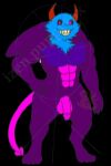  alternate_form anthro arthropod_abdomen blue_body blue_cheek_fluff blue_fur blue_neck_fluff daimon_(izen_puppyfox) dark_eyes dark_purple_fur dark_purple_skin demon floppy_ears fur genitals hi_res horn humanoid_hands imp izen_denfox izen_puppyfox male paws penis pink_abdomen pink_cock pink_eyes pink_tail primal_lust_demon_lord_daimon purple_body purple_ears purple_skin red_horn small_penis solo spade_tail unknown_artist yellow_teeth 