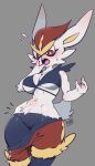  absurd_res anthro bikini blush breasts camel_toe cinderace clothing female fur grey_background hi_res nintendo pok&eacute;mon pok&eacute;mon_(species) simple_background solo swimwear video_games white_body white_fur wide_hips yuio 