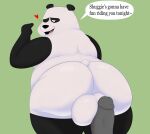  2022 absurd_res anthro balls big_butt black_body black_nose butt colossalstars english_text erection genitals giant_panda hi_res male male/male mammal one_eye_closed overweight overweight_male penis shuggie simple_background solo_focus text the_proud_family ursid white_body wink 
