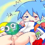  blue_hair cum cum_in_pussy cum_inside little_penis lowres madou_monogatari penis puyopuyo sig sig_(puyopuyo) what 