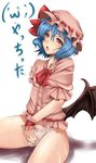  blue_hair female hat highres masturbation panties red_eyes remilia_scarlet tongue touhou underwear vicsen-u5 wings 