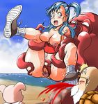  1girl bald beach beard bestiality blood blue_eyes blue_hair blue_sky blush breasts breasts_outside bulma censored cloud dragon_ball dragonball dragonball_z facial_hair giantess hair_bobbles hair_ornament large_breasts large_penis long_hair matching_hair/eyes monster mosaic_censoring muten_roshi muten_roushi nosebleed ocean octopus old_man oolong open_mouth outdoors penis pig pussy shaved_pussy side_ponytail sky socks sunglasses takimoto_dojo tentacle tentacles turtle_shell 