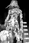  ass back breasts building comic gantz greyscale groin large_breasts legs long_hair monochrome multiple_girls muscle night night_sky nipples nude official_art oku_hiroya outdoors public_nudity pussy ribs scan short_hair sky sweat uncensored 