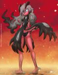  anthro black_body breasts butt female grey_hair hair hi_res legendary_pok&eacute;mon looking_at_viewer looking_back looking_back_at_viewer nintendo pok&eacute;mon pok&eacute;mon_(species) red_body red_skin rilex_lenov solo video_games yveltal 