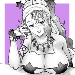  1girl bracelet breasts hairband headdress jewelry jojo_no_kimyou_na_bouken long_hair medium_breasts midler monochrome mouth_veil necklace pasties ponytail revealing_clothes solo star_pasties stardust_crusaders tanakaoften transparent veil 
