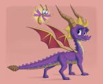  2021 activision anthro arthropod dragon dragonfly duo feral hi_res horn insect laser-fire long_neck male membrane_(anatomy) membranous_wings simple_background smile sparx spyro spyro_the_dragon video_games wings 