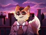  4:3 absurd_res canid canine city clothing fox hi_res icon invalid_tag lights mammal necktie procyonid raccoon sharkall suit suit_up sun sunset 