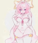  absurd_res anthro blush breasts clothed clothing collar digital_media_(artwork) female fur furbait_(artist) hair hi_res lagomorph leporid looking_at_viewer mammal open_mouth pink_body pink_fur pink_hair rabbit simple_background smile solo 