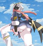  absol absurd_res anthro black_pussy blue_eyes bottomless bottomless_female butt cloth_wrapping clothed clothing female genitals hi_res nintendo onyx_duskclaw panties pok&eacute;mon pok&eacute;mon_(species) pull pussy solo underwear unusual_coloring video_games 